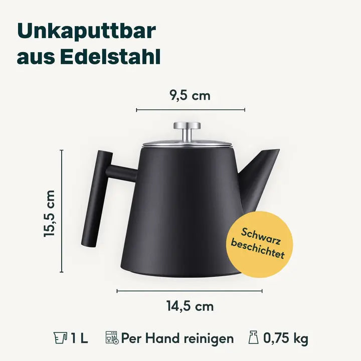 B-Ware Silberthal Teekanne Kanne Edelstahl Sieb Glas Thermo 1l Schwarz122 - 4260470462159