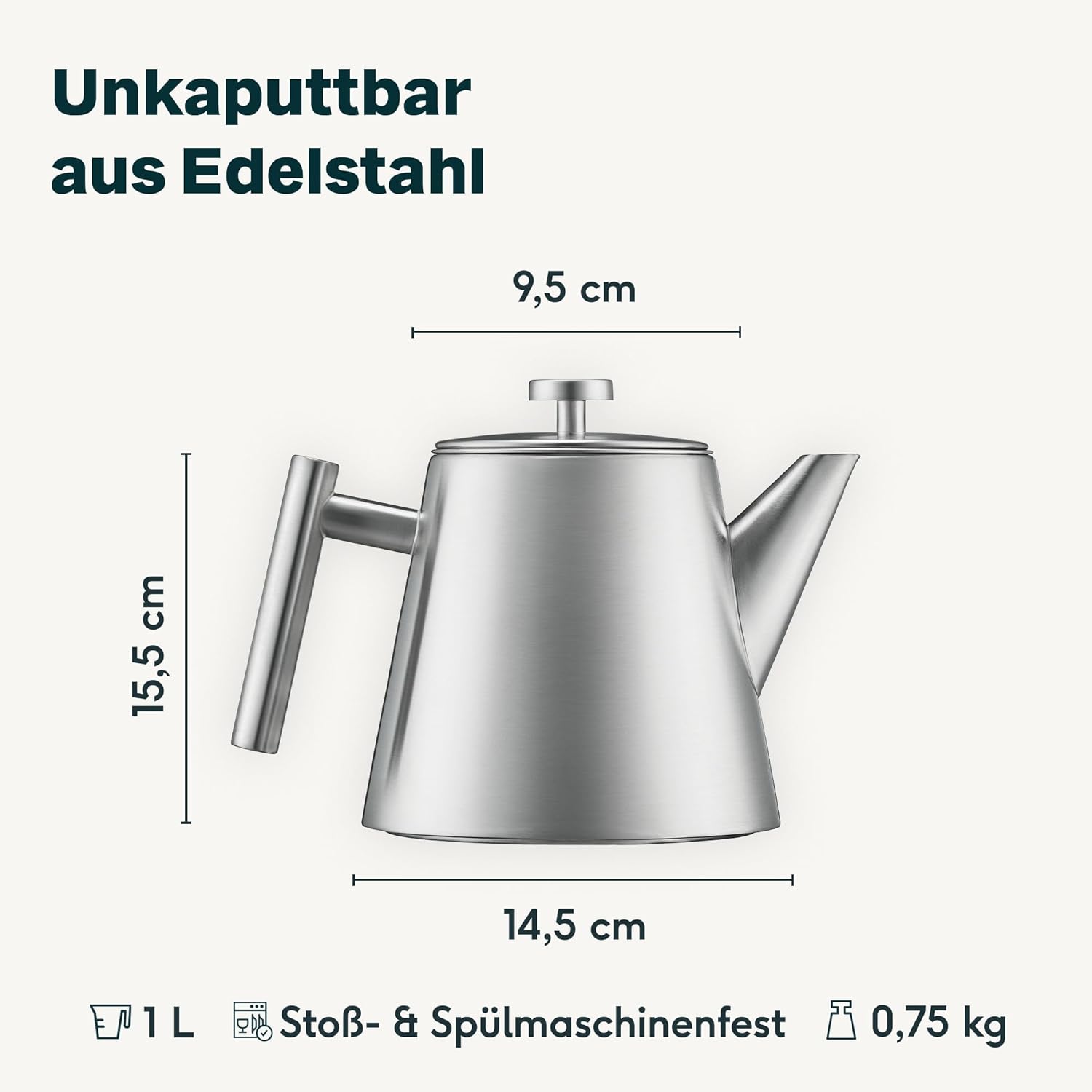 SILBERTHAL Teekanne Kanne Teebereiter Siebeinsatz Edelstahl 1 L Silber Isoliert - 4260470465730