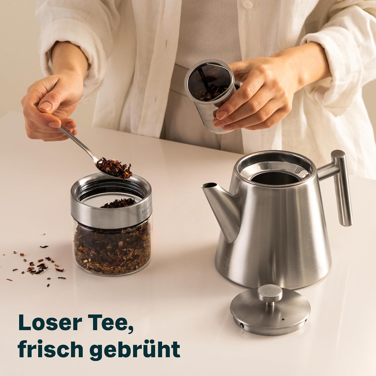 SILBERTHAL Teekanne Kanne Teebereiter Siebeinsatz Edelstahl 1 L Silber Isoliert - 4260470465730
