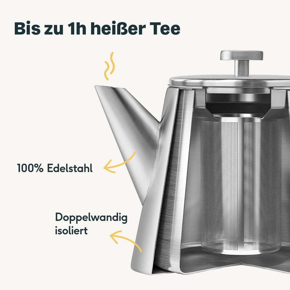 SILBERTHAL Teekanne Kanne Teebereiter Siebeinsatz Edelstahl 1 L Silber Isoliert - 4260470465730