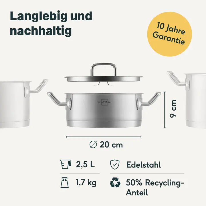 B-Ware Silberthal Topf Kochtopf Fleischtopf Edelstahl Glasdeckel 20cm 2.5 L Messskala
