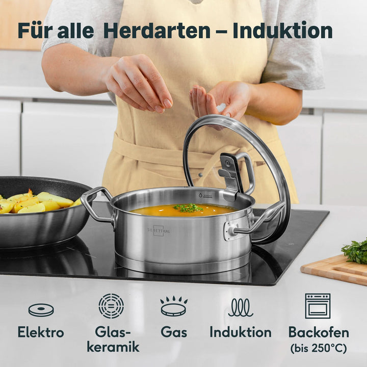 SILBERTHAL Topf Kochtopf Fleischtopf Edelstahl Glasdeckel 20cm 2.5L Messskala - 4260470463118
