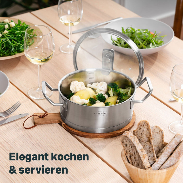SILBERTHAL Topf Kochtopf Fleischtopf Edelstahl Glasdeckel 20cm 2.5L Messskala - 4260470463118