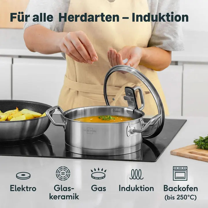 B-Ware Silberthal Topf Kochtopf Fleischtopf Edelstahl Glasdeckel 20cm 2.5 L Messskala