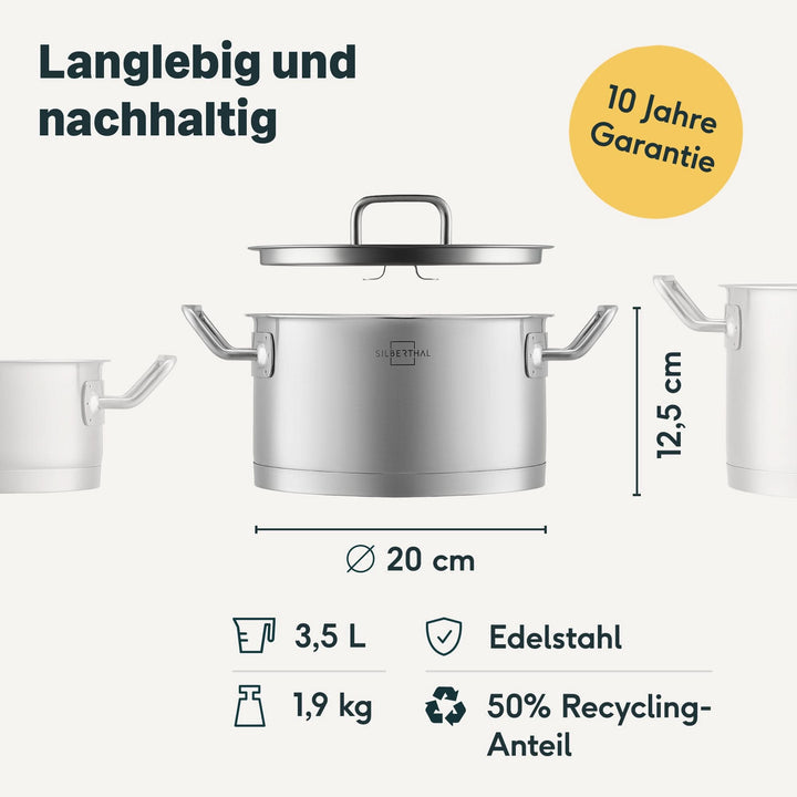 SILBERTHAL Topf Kochtopf Gemüsetopf Edelstahl Glasdeckel 20cm 3.5L Induktion615 - 4260470463125