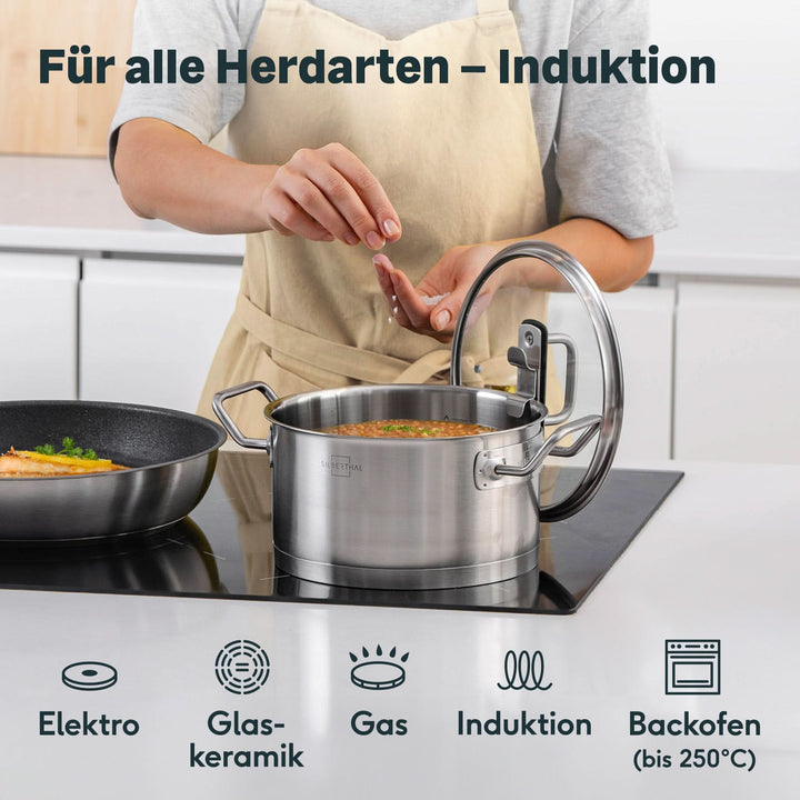 SILBERTHAL Topf Kochtopf Gemüsetopf Edelstahl Glasdeckel 20cm 3.5L Induktion615 - 4260470463125