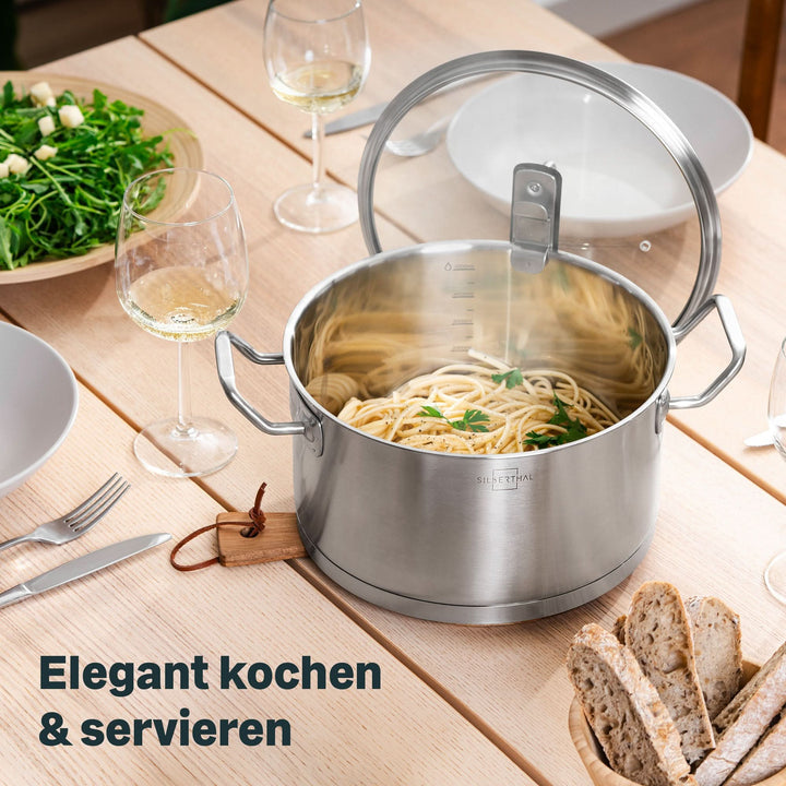 SILBERTHAL Kochtopf Topf Edelstahl Glasdeckel 24 cm 5 8 Liter Induktion Gas - 4260470463132