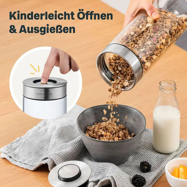B-Ware Silberthal Vorratsglas Behälter Aufbewahrung Luftdicht Edelstahl Deckel 2 Stück - 4260470462937