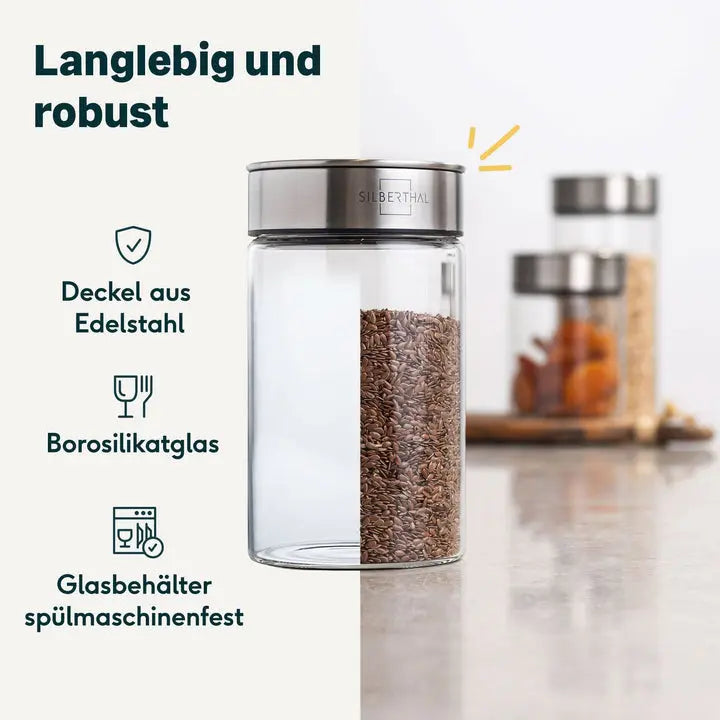 B-Ware Silberthal Vorratsglas Vorratsbehälter Glasbehälter Transparent 1000ml 2 Stück - 4260470466157