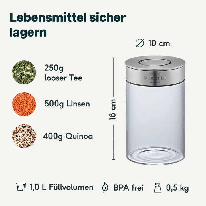 B-Ware Silberthal Vorratsglas 1000ml Vorratsbehälter Glasbehälter Transparent 2 Stück - 4260470466157