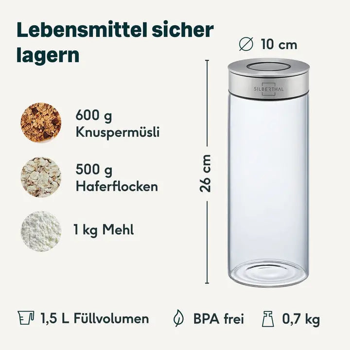 B-Ware Silberthal Vorratsglas Aufbewahrungs Lebensmittel Borosilikatglas 1500ml 2 Stück - 4260470466164
