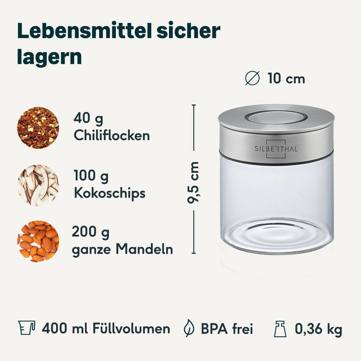 SILBERTHAL Vorratsglas Aufbewahrung Glasbehälter Borosilikatglas 400ml 3 STÜCK - 4260470467086