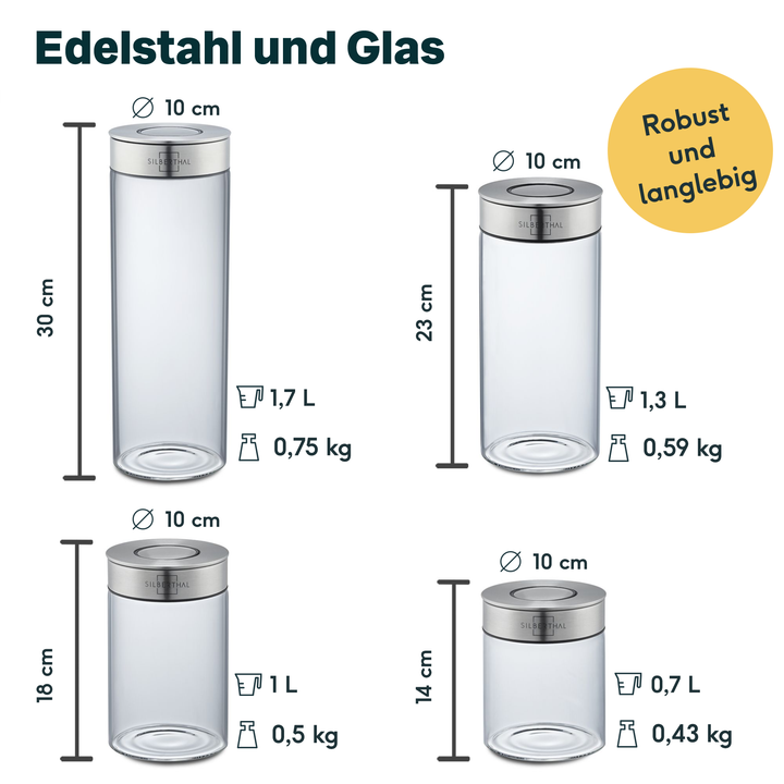 SILBERTHAL Vorratsglas Aufbewahrungsbehälter 4er Set Glas Silkon Lebensmittel - 4260470462920