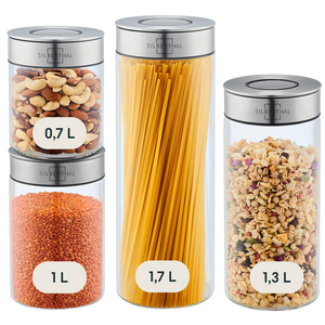 B-Ware SILBERTHAL Vorratsglas Aufbewahrungsbehälter 4er Set Glas Silkon Lebensmittel
