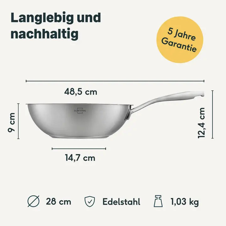 B-Ware Silberthal Wokpfanne Pfanne Wok Edelstahl Antihaftbeschichtung Induktion 28 Cm