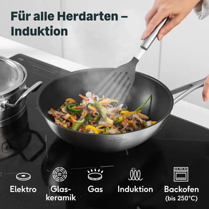 B-Ware Silberthal Wokpfanne Pfanne Wok Edelstahl Antihaftbeschichtung Induktion 28 Cm