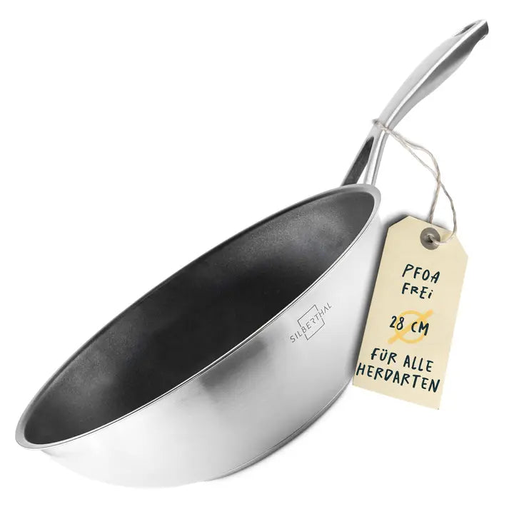 B-Ware Silberthal Wokpfanne Pfanne Wok Edelstahl Antihaftbeschichtung Induktion 28 Cm