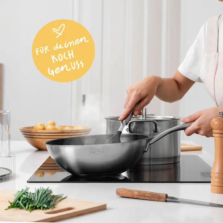 B-Ware Silberthal Wokpfanne Pfanne Wok Edelstahl Antihaftbeschichtung Induktion 28 Cm