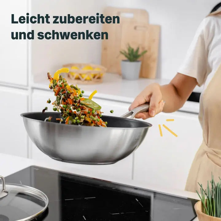B-Ware Silberthal Wokpfanne Pfanne Wok Edelstahl Antihaftbeschichtung Induktion 28 Cm