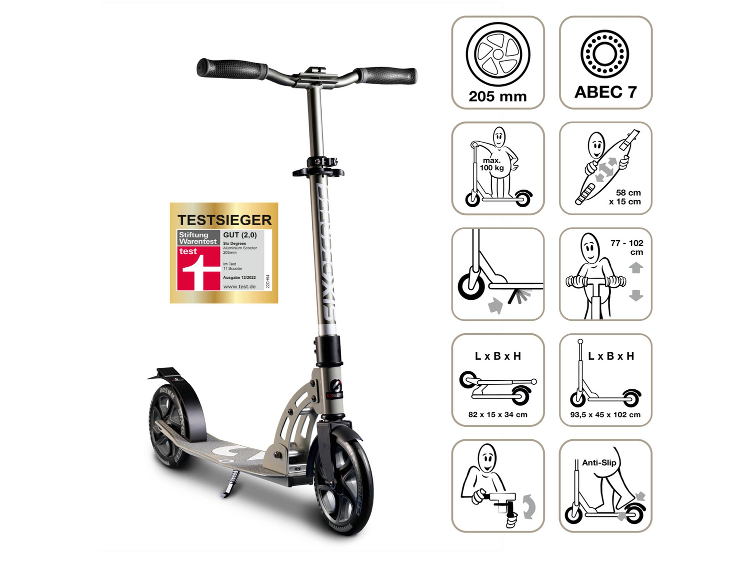 B-Ware Six Degrees Aluminium Scooter Roller Cityroller Kick Klappmechanismus Ständer - 4260341185897