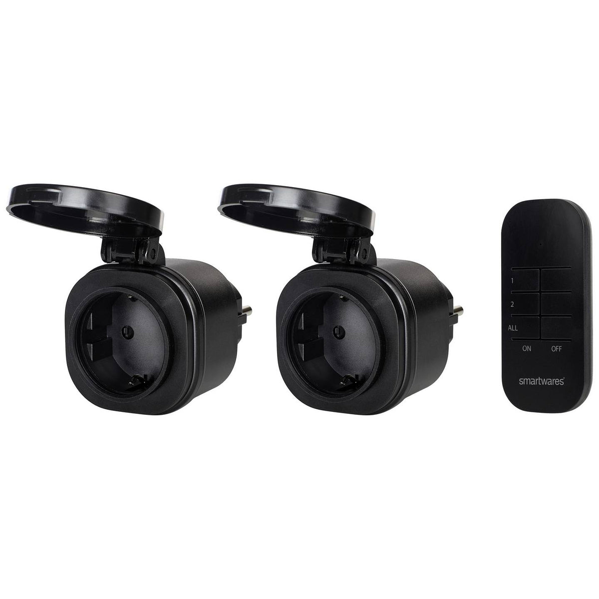 Smartwares 2 Funksteckdosen Set Steckdosenschalter Mini Fernbedienung Außen IP44 - 8711658435169