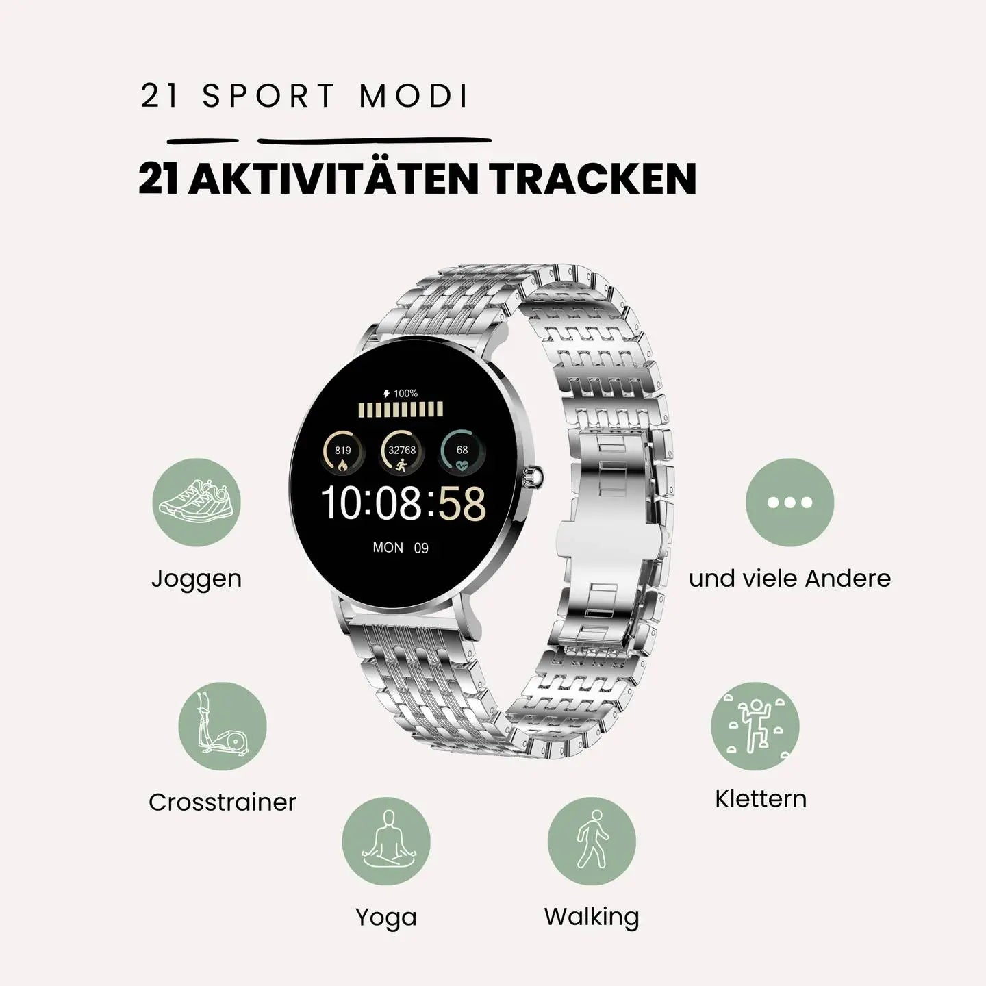 B-Ware Xcoast Siona 2 Smartwatch Armbanduhr Fitnessuhr Silber Damen Uhr - 4260449577044