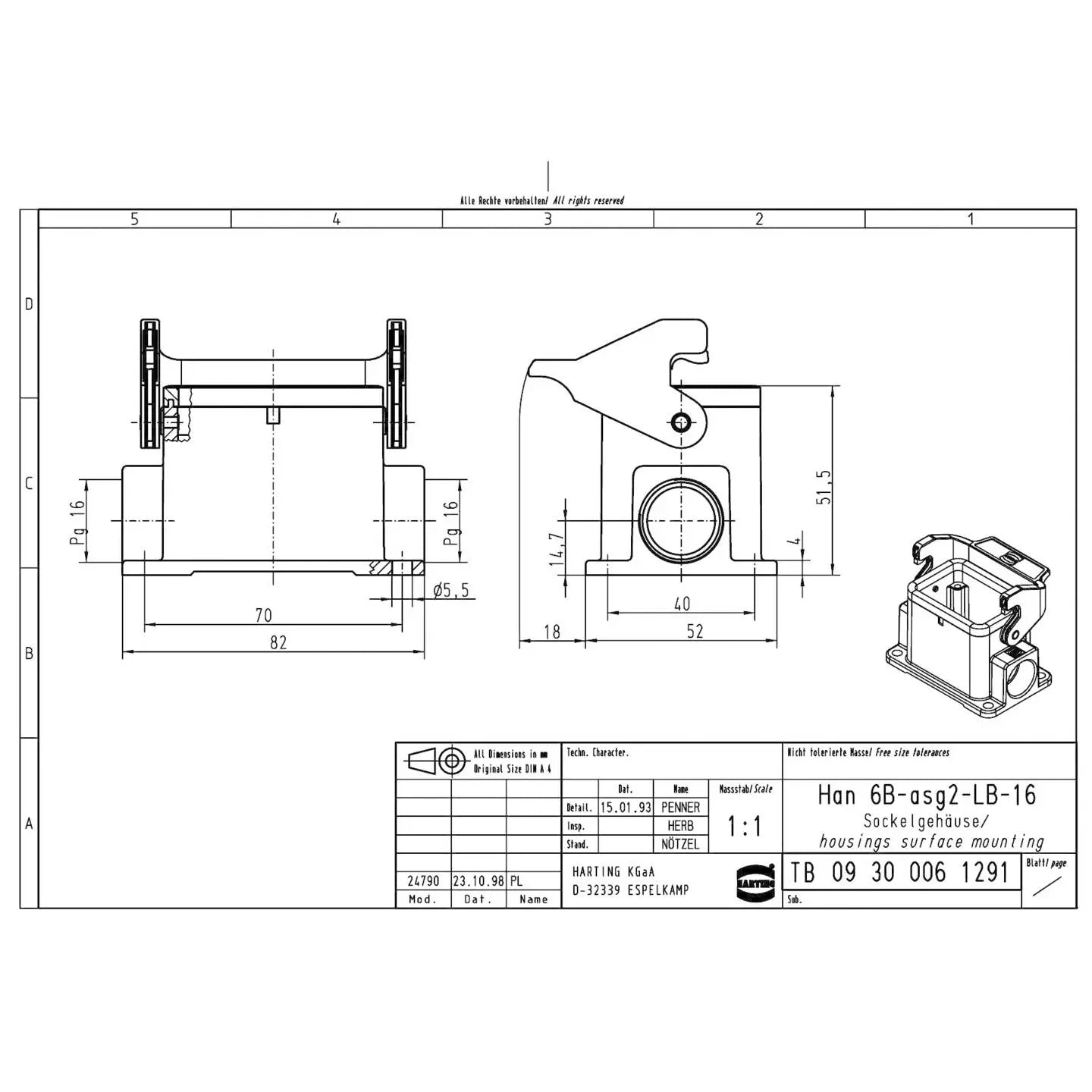 B-Ware Harting Sockelgehäuse Gehäuse Han 6 B Grau Seitlich Aluminium Ip65 3 St. - 2050000251610