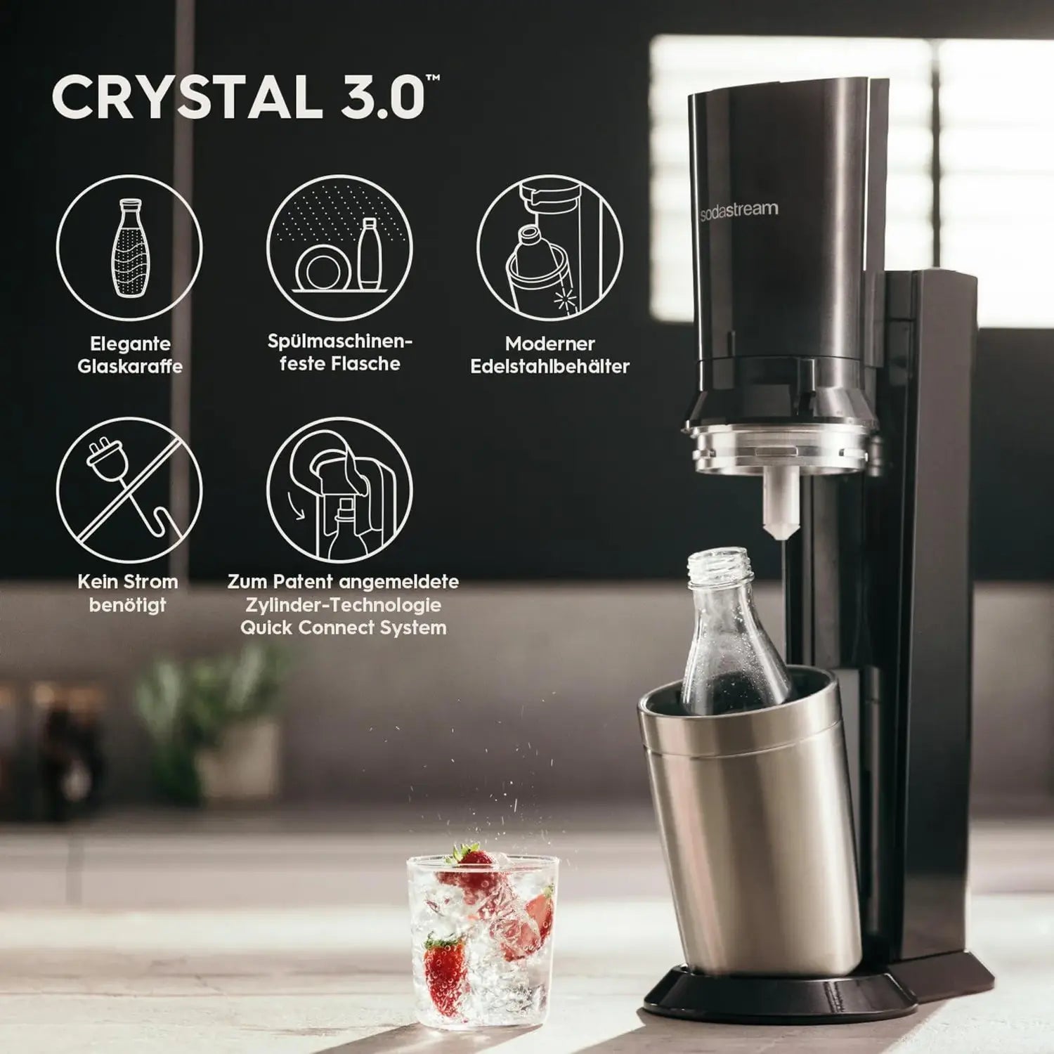 B-Ware Soda Stream Wassersprudler Trinkwassersprudler Crystal 3.0 Titan Glaskaraffe67 - 7290116742380