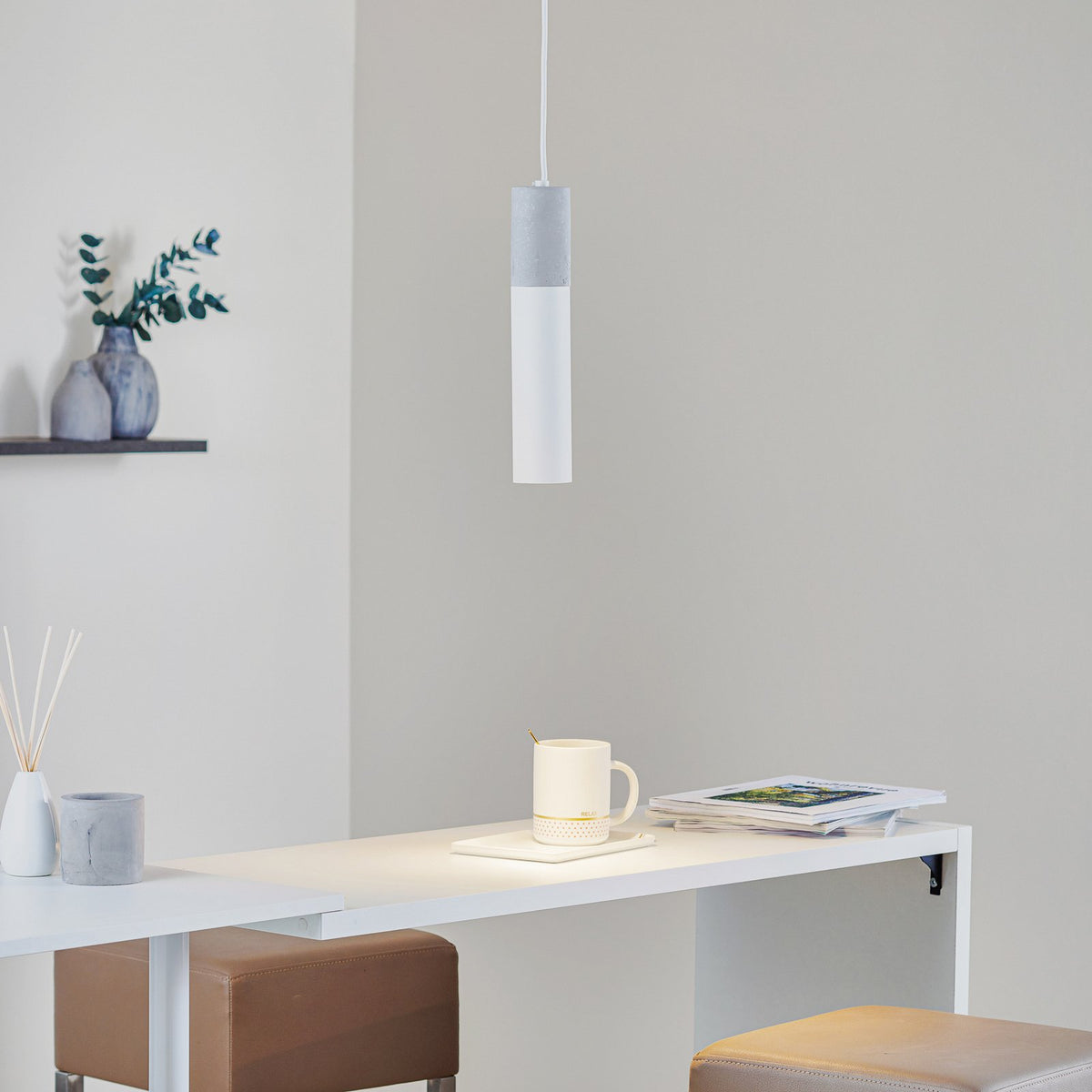 SOLLUX Hängeleuchte Pendelleuchte Tube Beton weiß einflammig Lampe GU10 Leuchte - 5903282730946