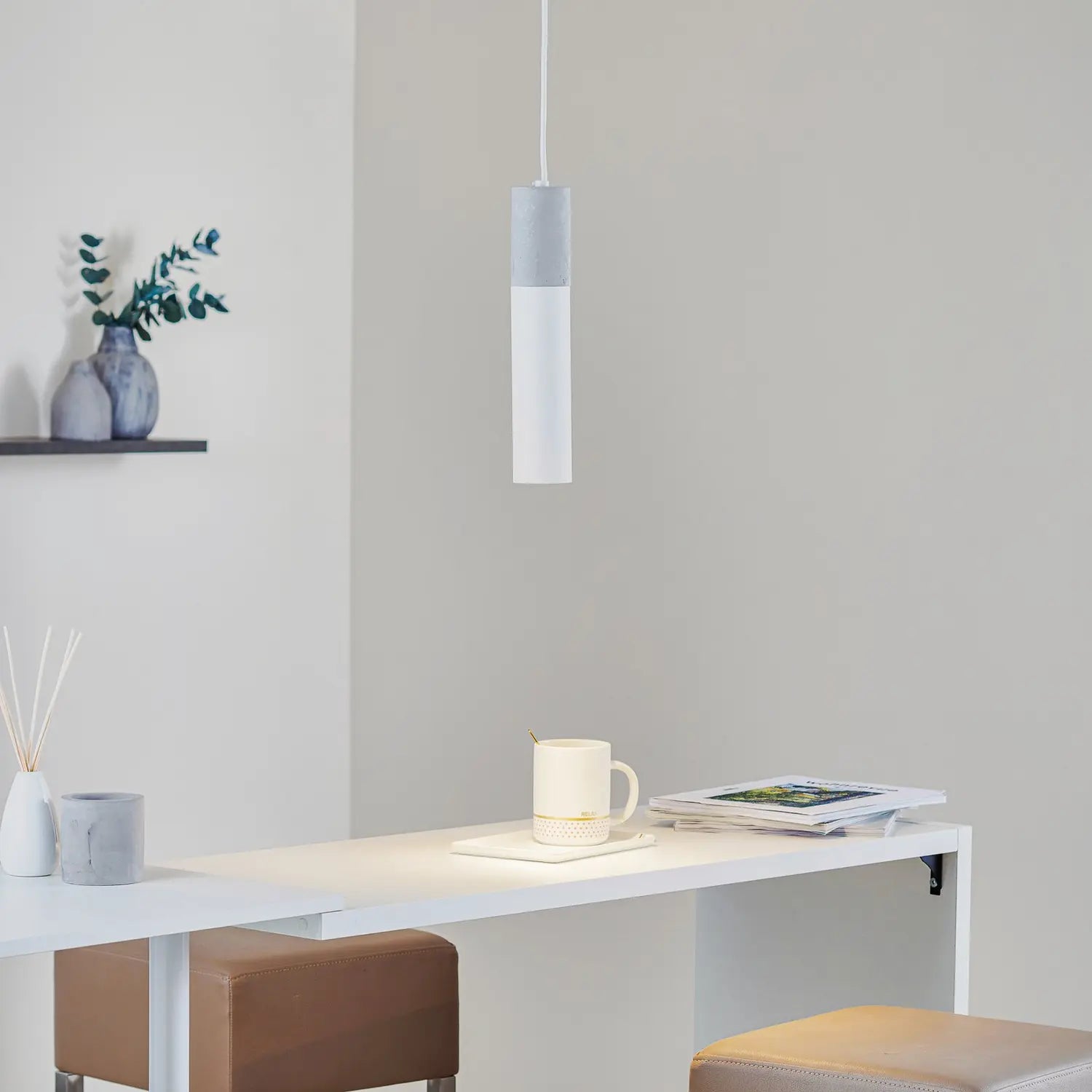 B-Ware Sollux Hängeleuchte Pendelleuchte Tube Beton Weiß Einflammig Lampe Gu10 Leuchte - 5903282730946