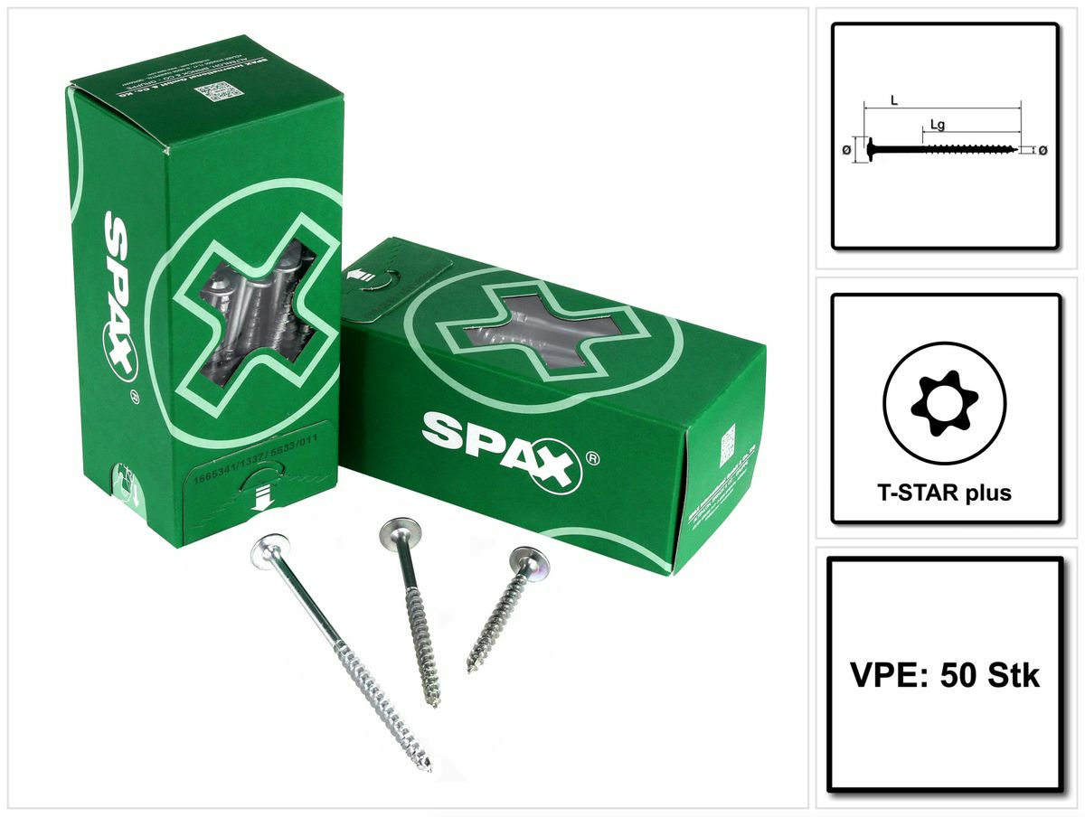 B-Ware Spax Tel Ko Holzbauschraube Schraube Tellerkopfschraube Tellerkopf 50 St. 8x200mm - 4003530245695