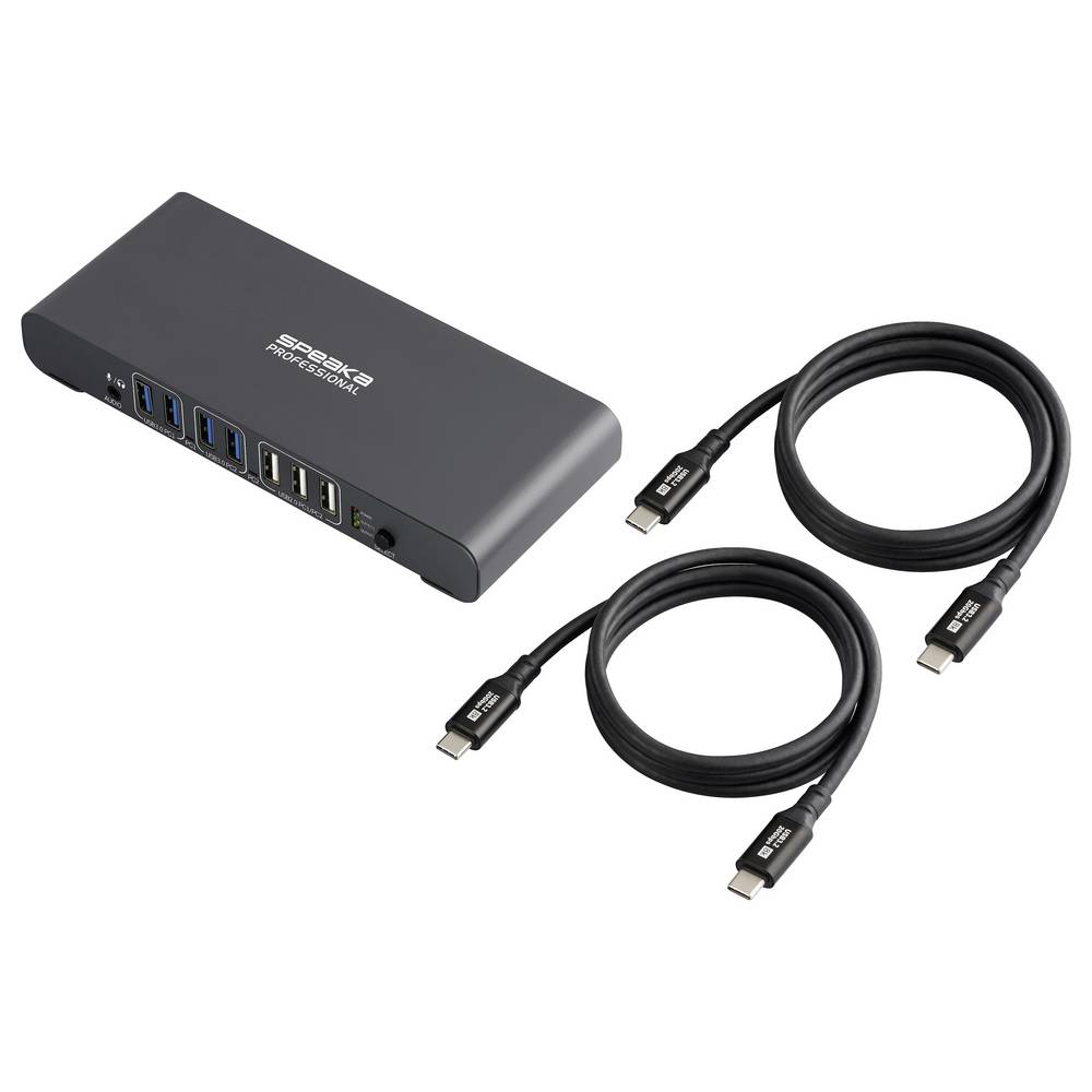 SpeaKa Professional KVM Umschalter Switch Rechner PC Grau HDMI USB-A USB-C 2Port - 4064161487694