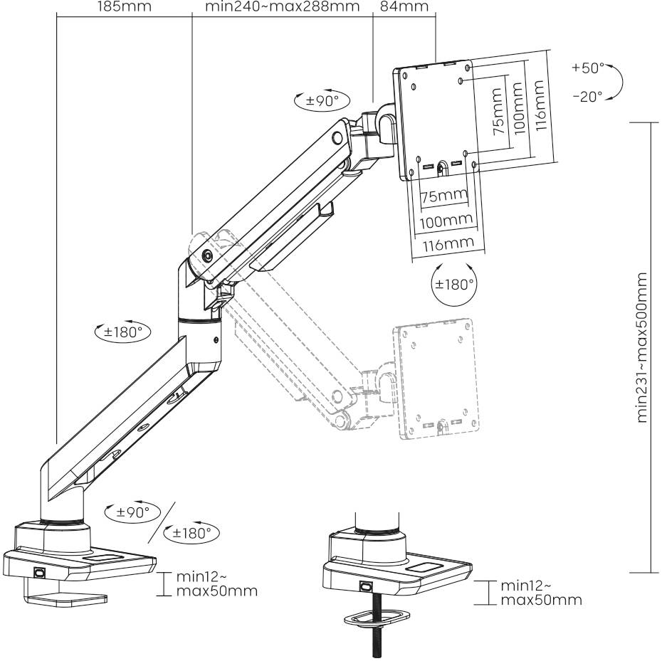 B-Ware Spea Ka Professional Sp Mm 970 1fach Monitorhalterung 43,2 Cm 124,5 Cm Halterung - 4064161320120