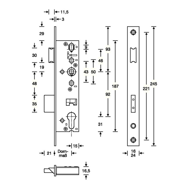 Ssf Einsteckschloss Schlosskasten Türschloss Pzw 24mm 92mm 8mm Chrom Matt Links B-Ware