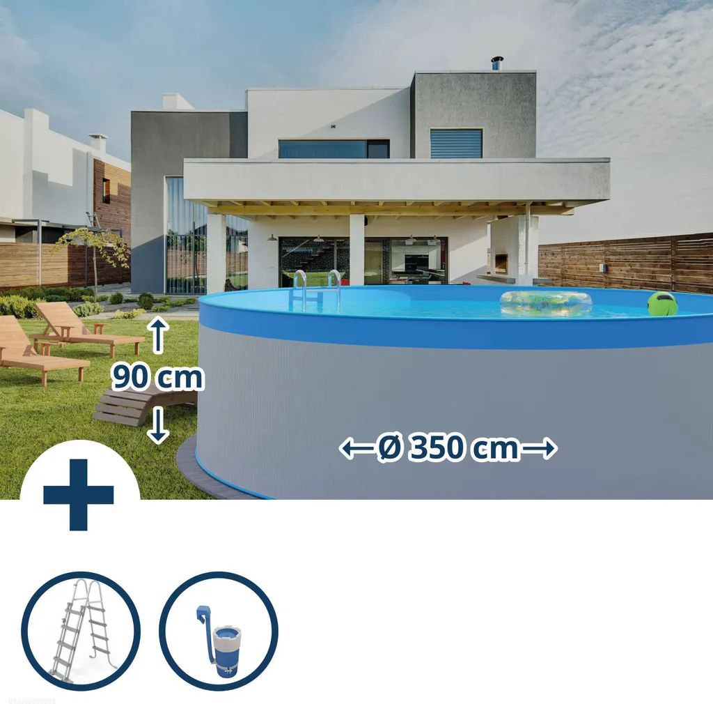 B-Ware Stahlwandpool Set Pool Komplettset Rund 350x90 Cm Stahl Overlap Siehe Text/Foto - 4038755044570