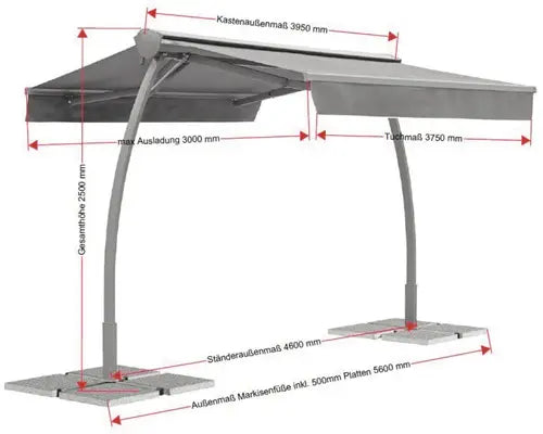 B-Ware Standmarkise Biella Markise Sonnenschutz 3,95x3 Stoff Bordeaux Led Motor Remote - 2007006391970