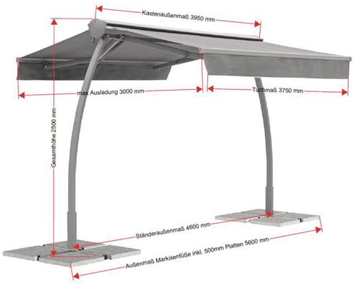B-Ware Standmarkise Biella Markise Sonnenschutz Sichtschutz Regenschutz Led Motor Grau