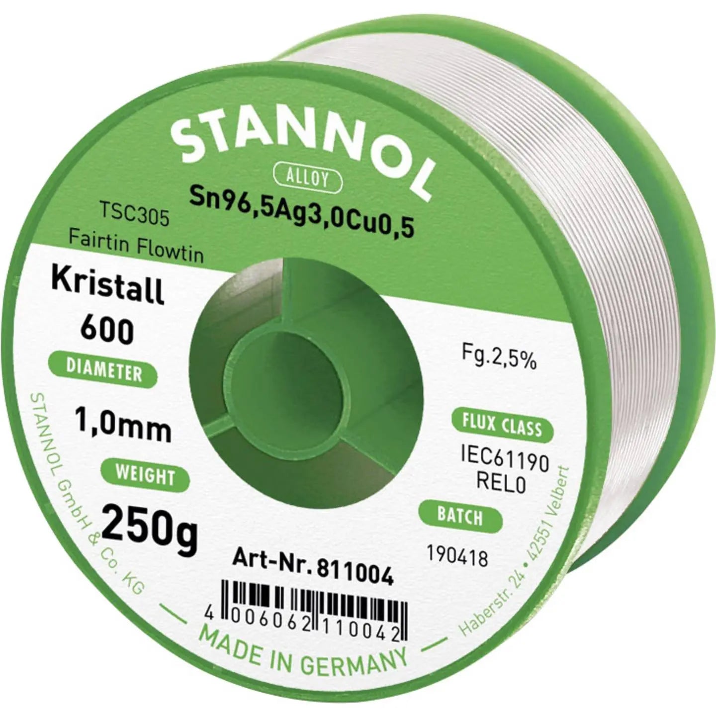 B-Ware Stannol Kristall Lötzinn Lötdraht Flussmittelsystem Sn96 Bleifrei 2,5% 250 G - 4006062110042