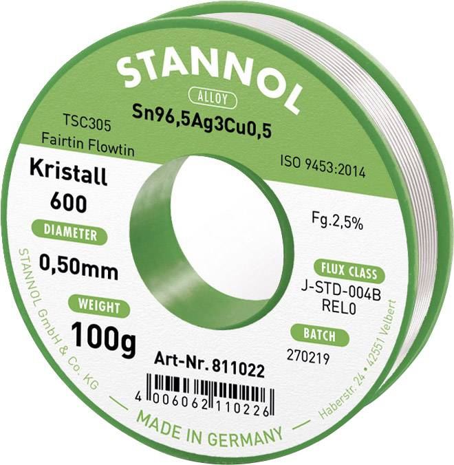 Stannol Kristall 600 Fairtin Lötzinn Lötmaterial Bleifrei Sn96,5 Ag3 Cu0,5 Rel0    B-Ware - 4006062110226