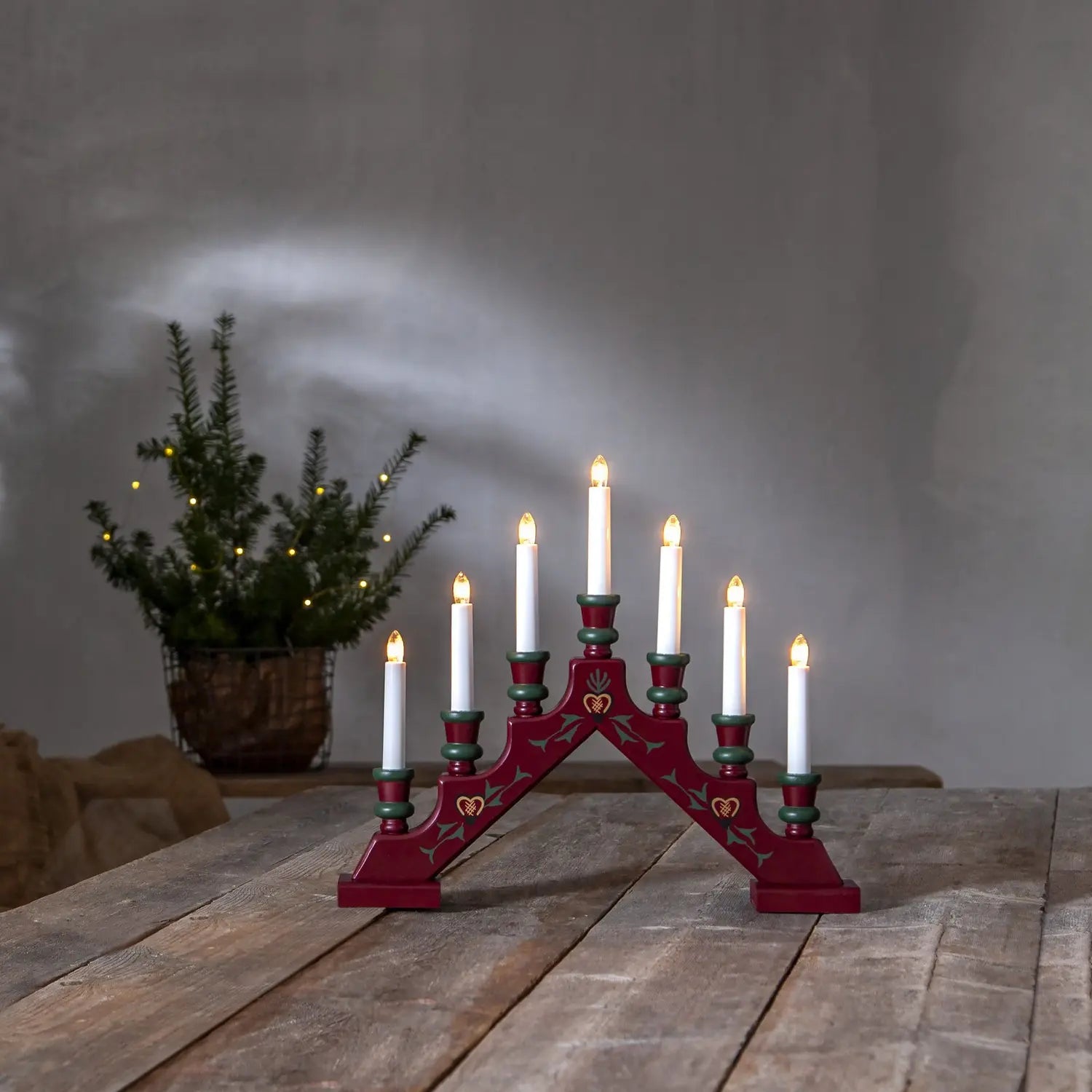 B-Ware Star Trading Lichterbogen Leuchter Sara Rot Holz 43 Cm 7 Flammig E10 Fensterdeko - 7391482077530