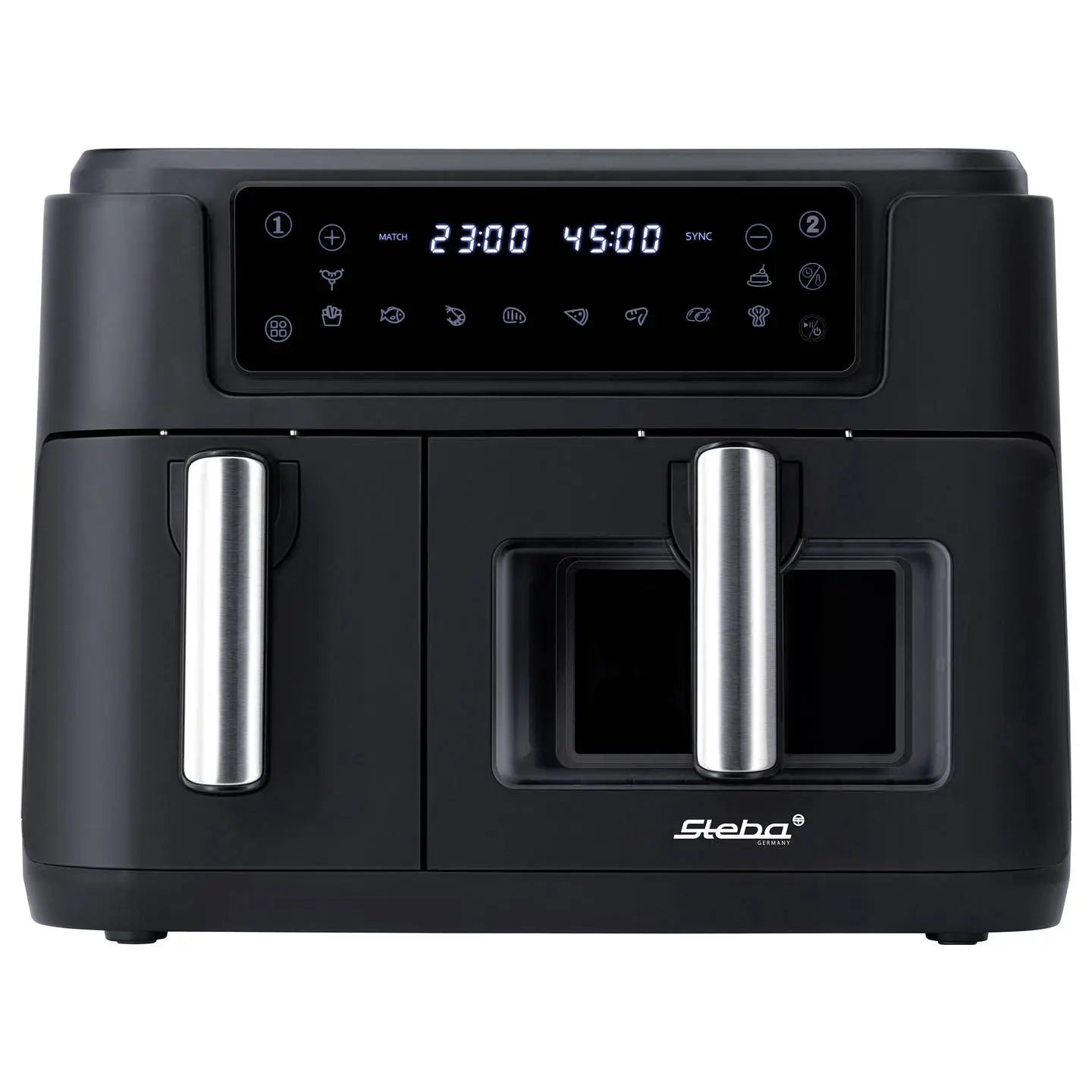 B-Ware Steba Doppel Heißluftfritteuse Fritteuse Duo Heißluftfritteuse Schwarz 2 Körbe 6 - 4011833200396