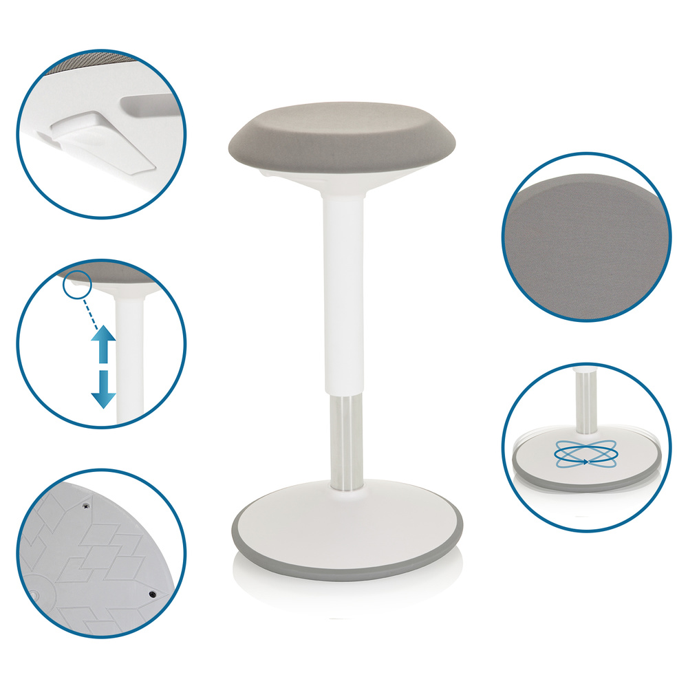 Hjh Office Stehhocker Stehhilfe Balance Sit Iii W Hocker Stoff Weiß Grau B-Ware - 4064323014874