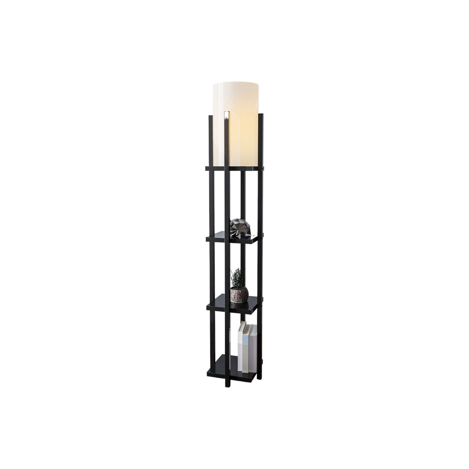 Opviq Stehlampe 8111 schwarz Ablage Stoffschirm weiß Stehleuchte Lampe Leuchte - 8683742827986