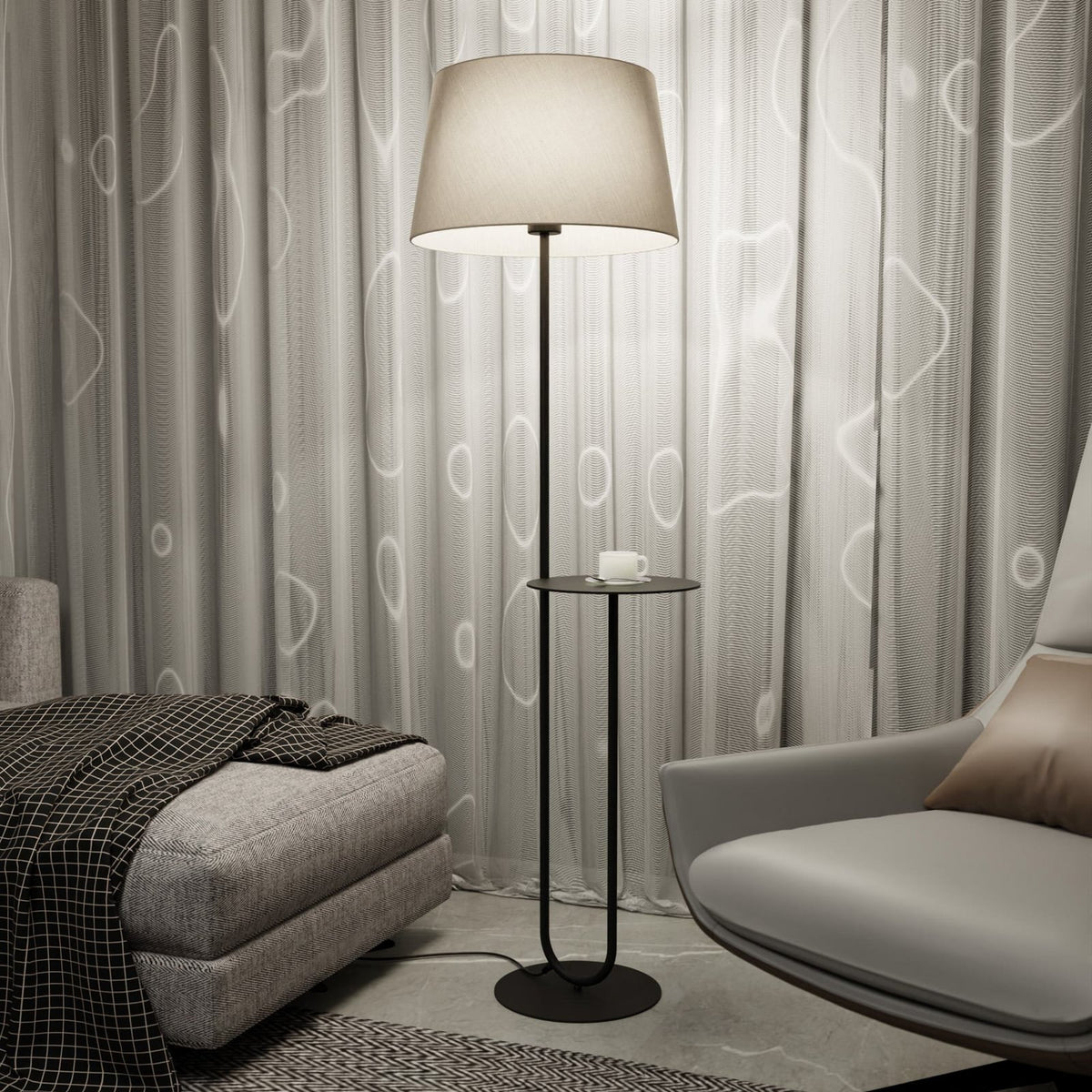 Hotel Stehlampe Stehleuchte schwarz beige Stoff Metall 150 cm - 5907106010986