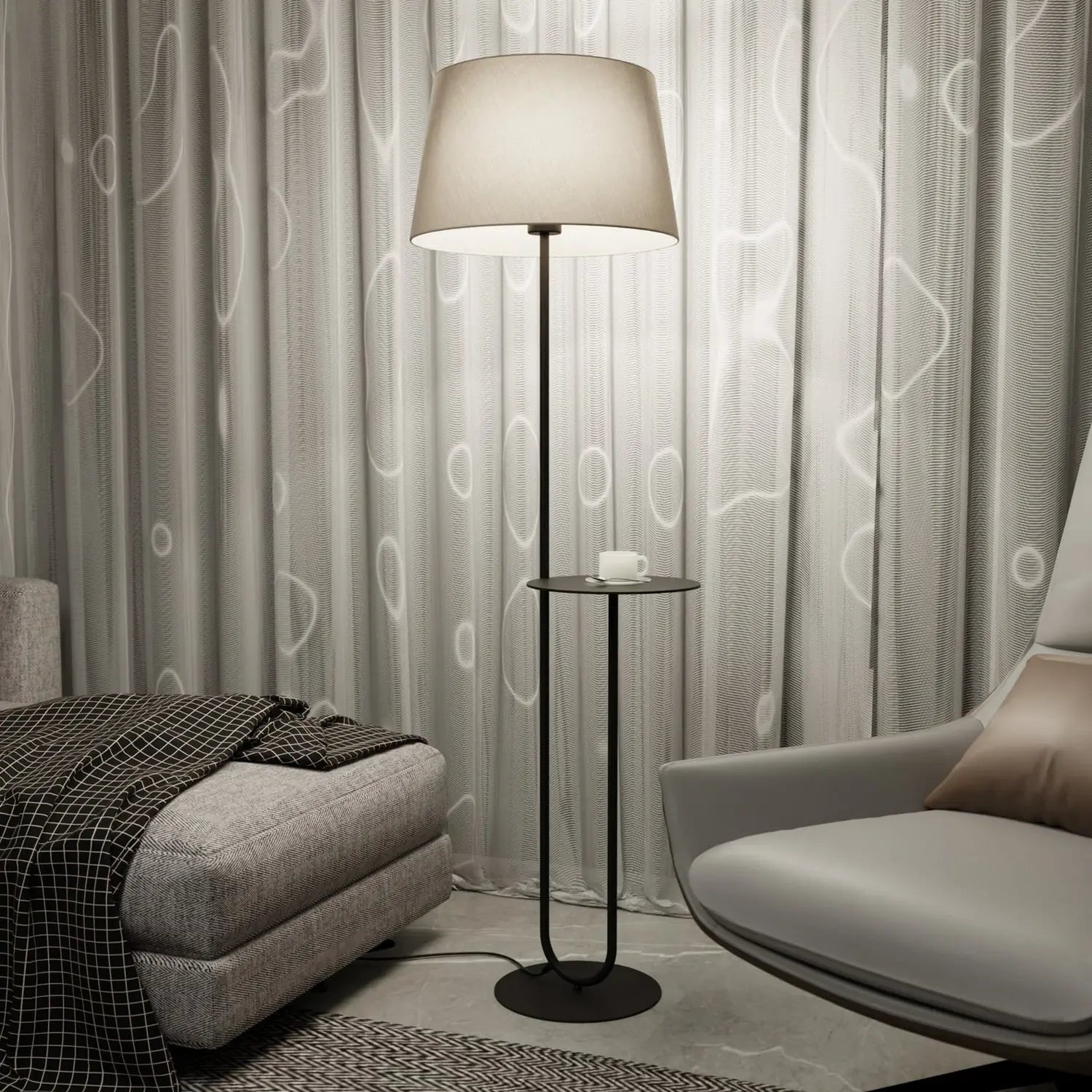 B-Ware Hotel Stehlampe Stehleuchte Schwarz Beige Stoff Metall 150 Cm - 5907106010986