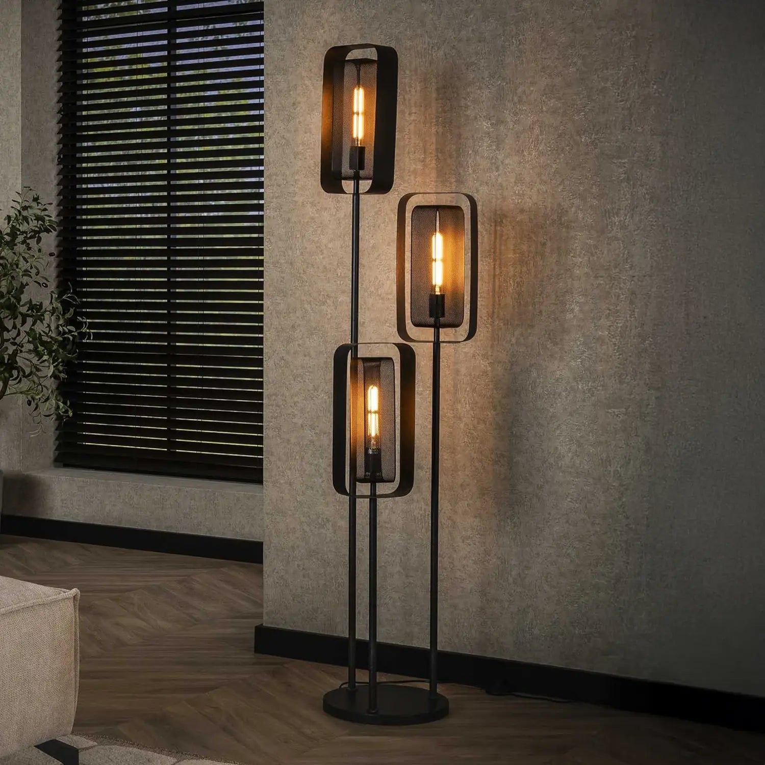 B-Ware Alma Stehleuchte Stehlampe Schwarz Metall Meshblende Drehbar Schalter Kabel - 8713244078422