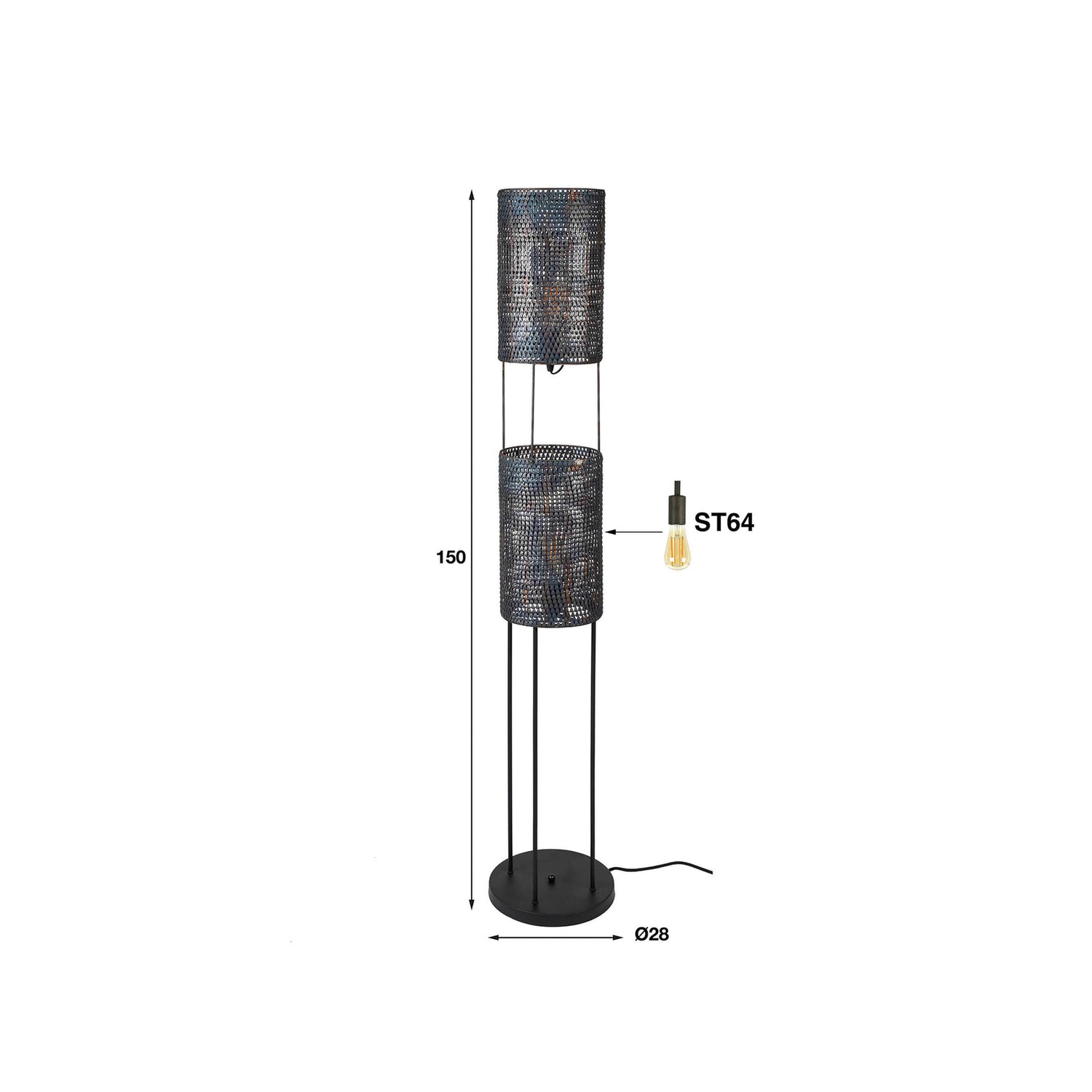 B-Ware Stehleuchte Stehlampe Luzien Schwarz Metall Lampe Leuchte Schalter 2 Flg 150 Cm - 8713244081095