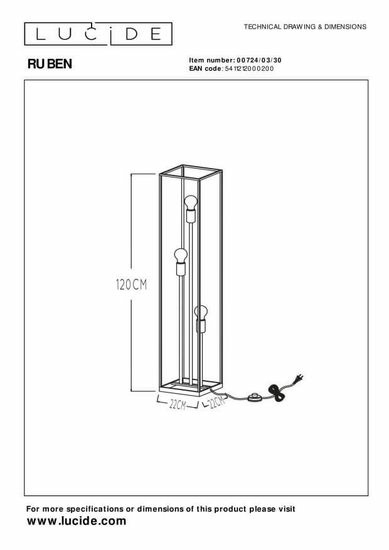 Lucide Säulen Stehlampe Ruben Innenlampe Stehleuchte Lampe Leuchte 120 Cm B-Ware - 5411212000200