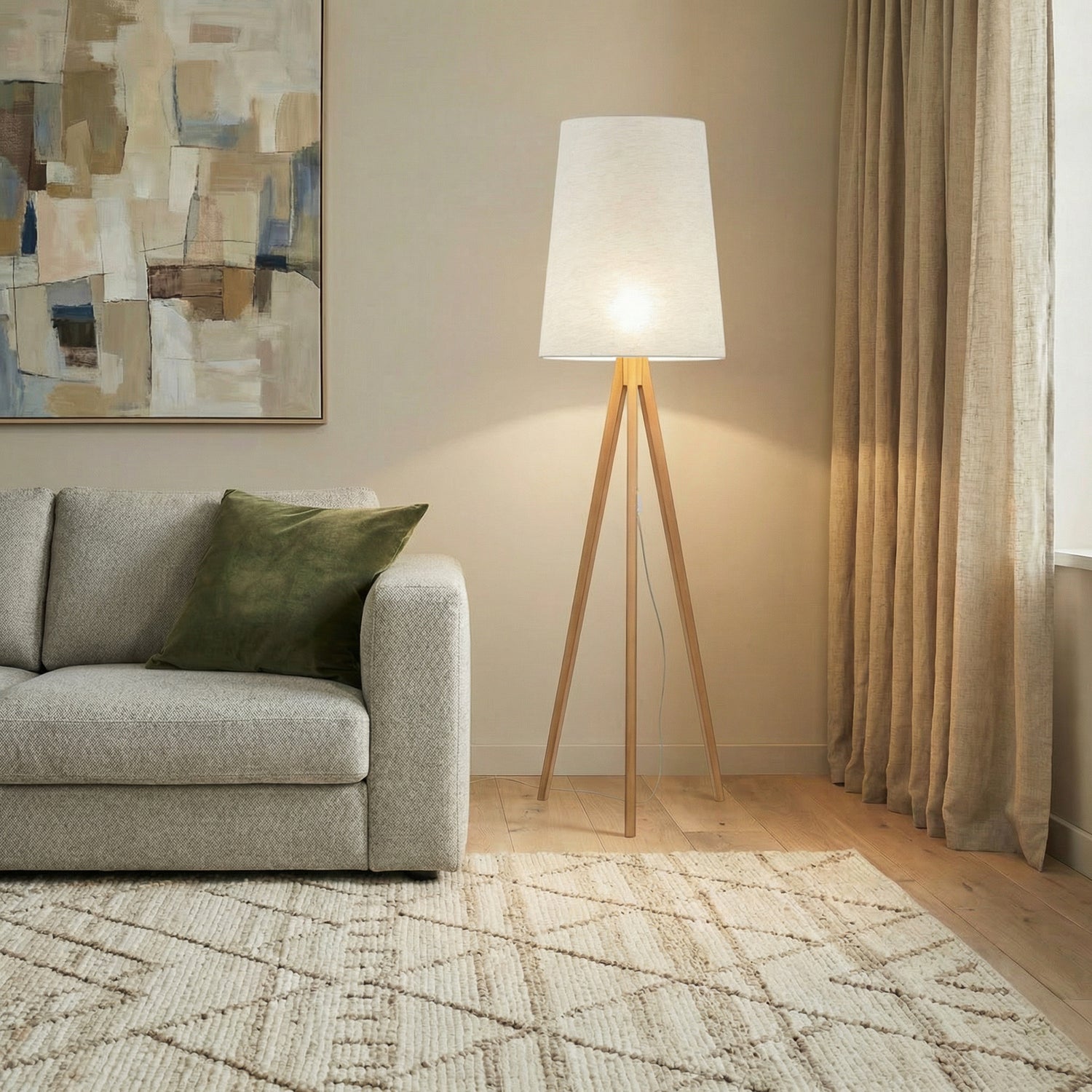 B-Ware Stehleuchte Lampe Walz Creme Holz Standlampe E27 Wohnleuchte Höhe 175 Cm - 5901780555986