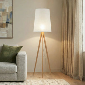 B-Ware Stehleuchte Lampe Walz Creme Holz Standlampe E27 Wohnleuchte Höhe 175 Cm